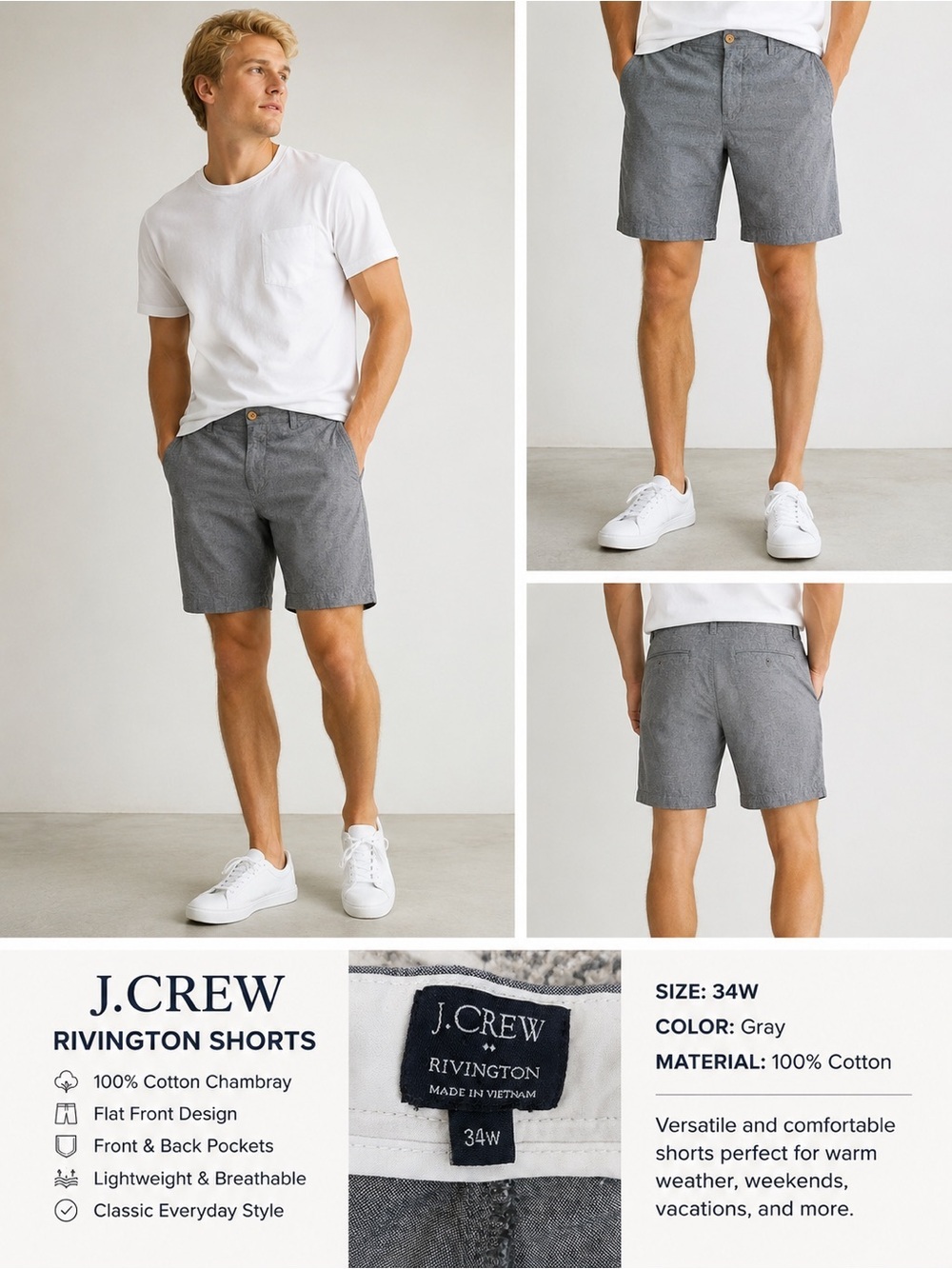 J. Crew Gray Rivington Flat Front Men's Shorts